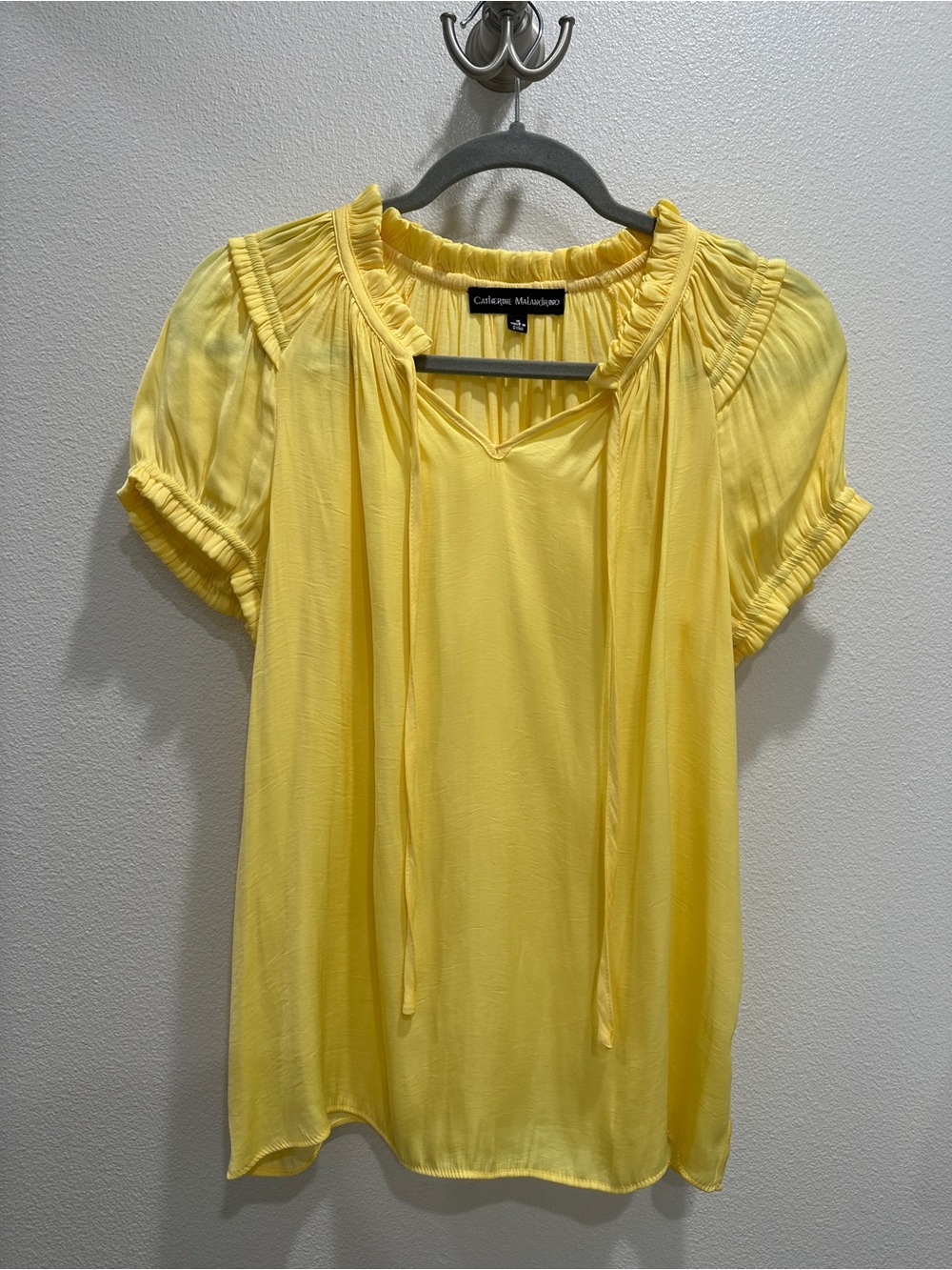 Catherine Malandrino Bright Yellow Tie-Neck Blouse